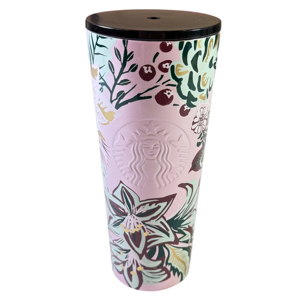 Starbucks 2022 Holiday Winter Enchanted Forest Tumbler Travel Cup Pink 24oz